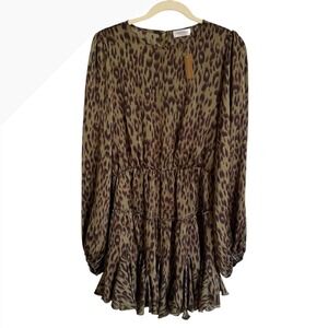 NWT Vestique The Madison Dress Leopard Print Ruffle Tiered Long Sleeve Large New